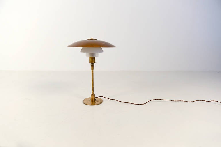 Danish Extremely Rare PH 4/3 Copper and Amber Glass Shades Lamp For Sale