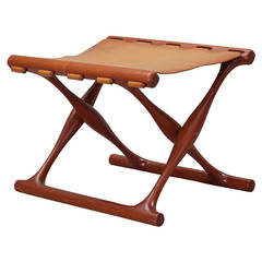 Poul Hundevad stool in teak and natural leather, Denmark.