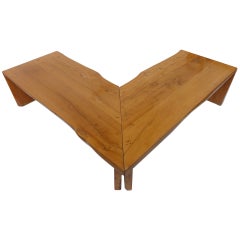 Italian Custom Made Rustic Walnut Corner Table / Bench 1960's