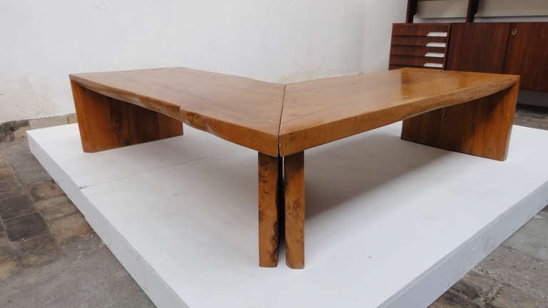 Italian Custom Made Rustic Walnut Corner Table / Bench 1960's 3
