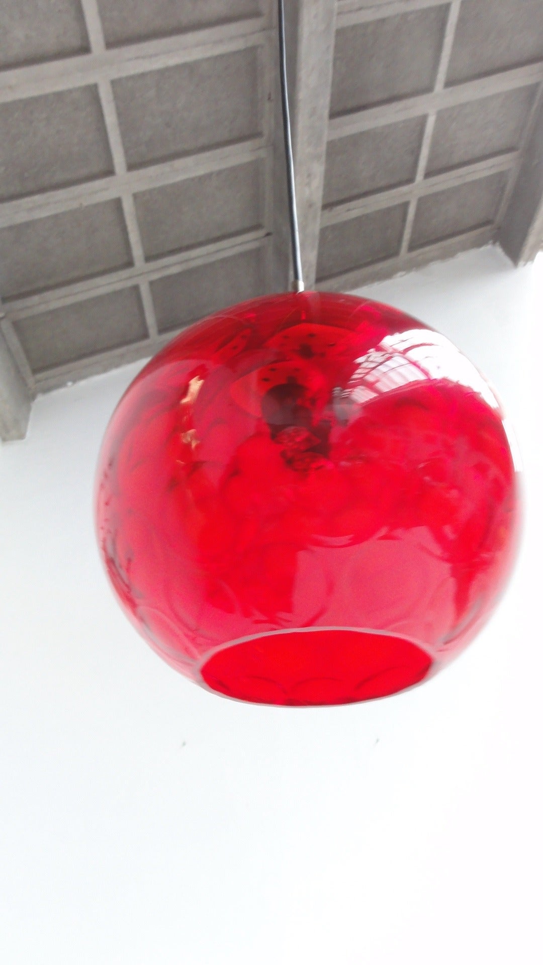 Red Facetted Crystal Glass & Brass Pendant by Carl Fagerlund for Orrefors For Sale 4