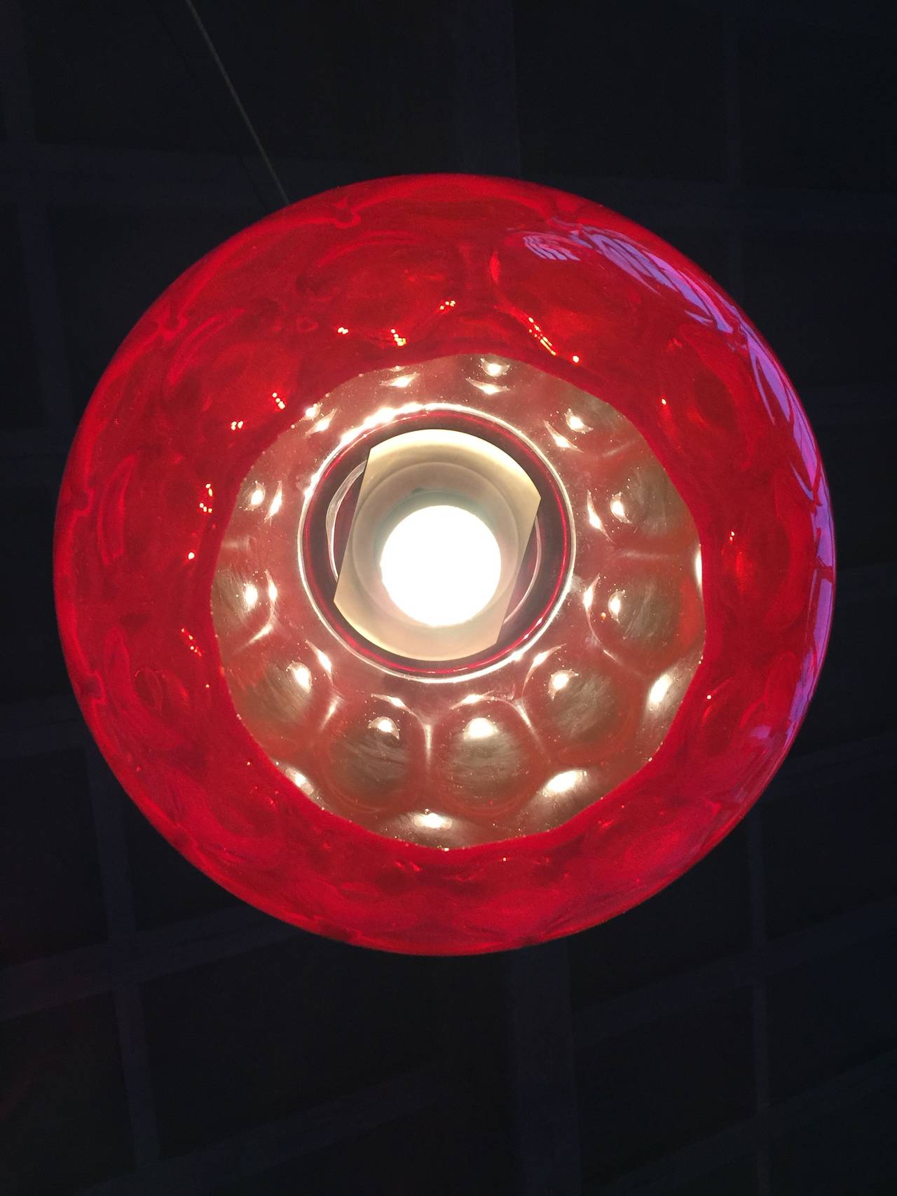 Red Facetted Crystal Glass & Brass Pendant by Carl Fagerlund for Orrefors In Good Condition For Sale In bergen op zoom, NL