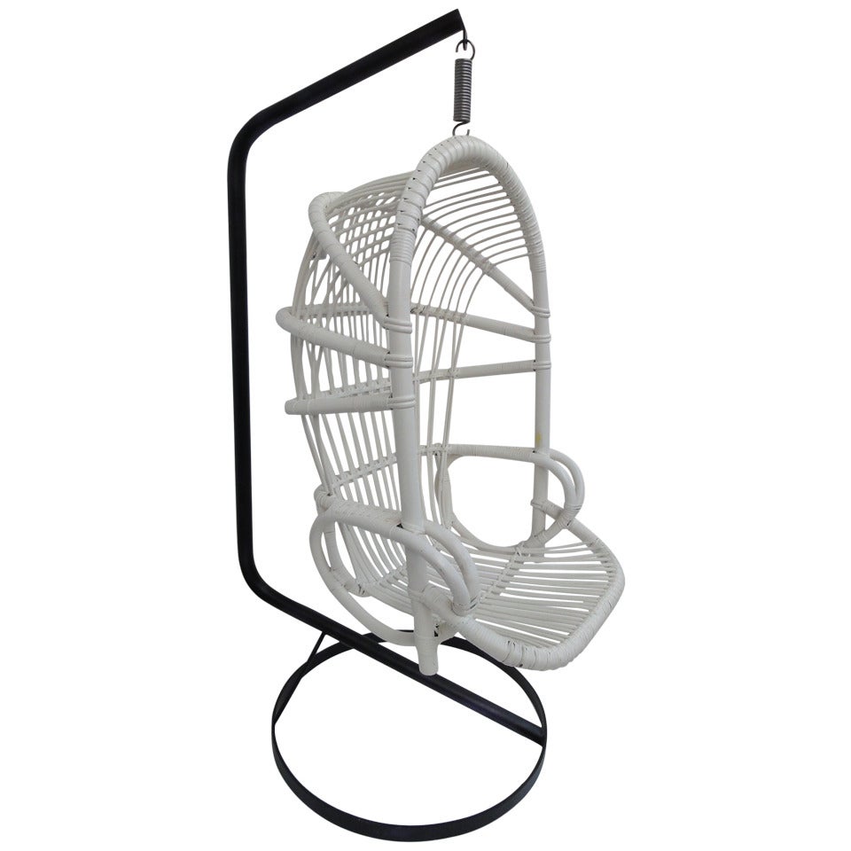 Iconic Sixties White Cane Parrot Hanging Chair With Metal Frame By Rohe Noordwolde The Netherlands