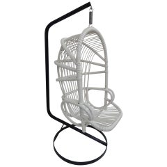 Used Iconic Sixties White Cane Parrot Hanging Chair With Metal Frame By Rohe Noordwolde The Netherlands