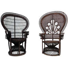 Pair of iconic 1970's ''Emmanuelle'' Silvia Kristel wicker Peacock chairs