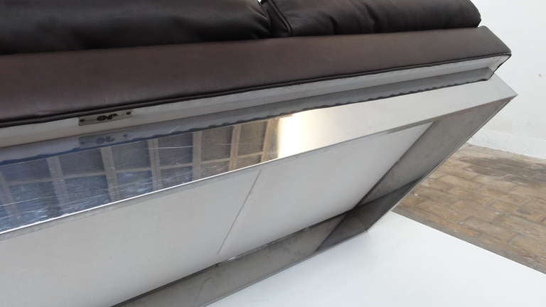Stainless Steel Superb 2 And 3 Seat, Brown Leather, Jacques Charpentier 'Californian' Sofas, Signed And Published