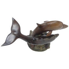 Decorative Casted Bronze Dolphins coffee table