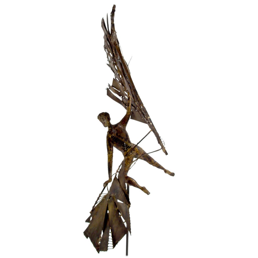 Impressive Artisan-Made 'Icarus' Brass and Steel Sculpture, 1960s