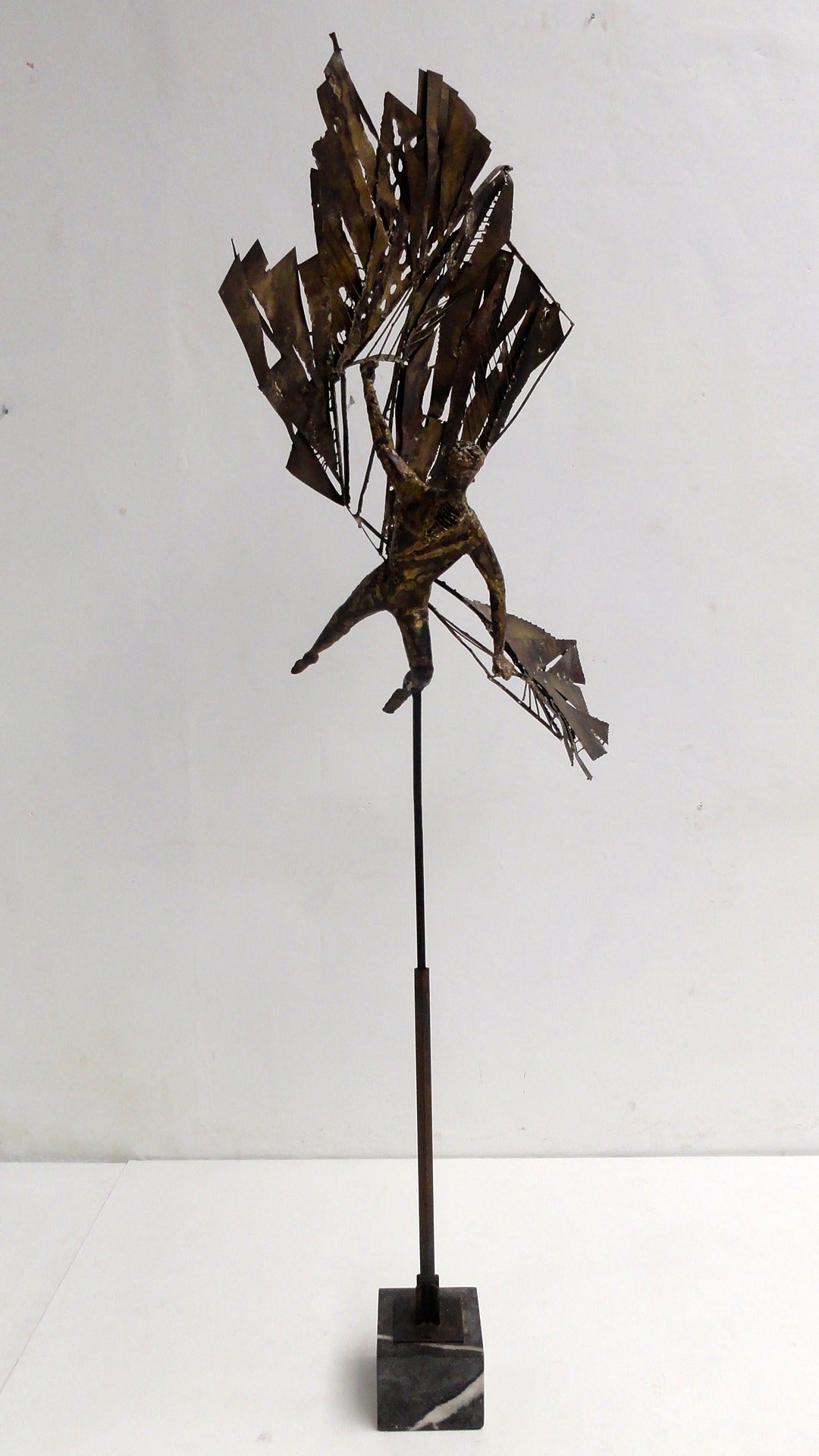 Brutalist Impressive Artisan-Made 'Icarus' Brass and Steel Sculpture, 1960s