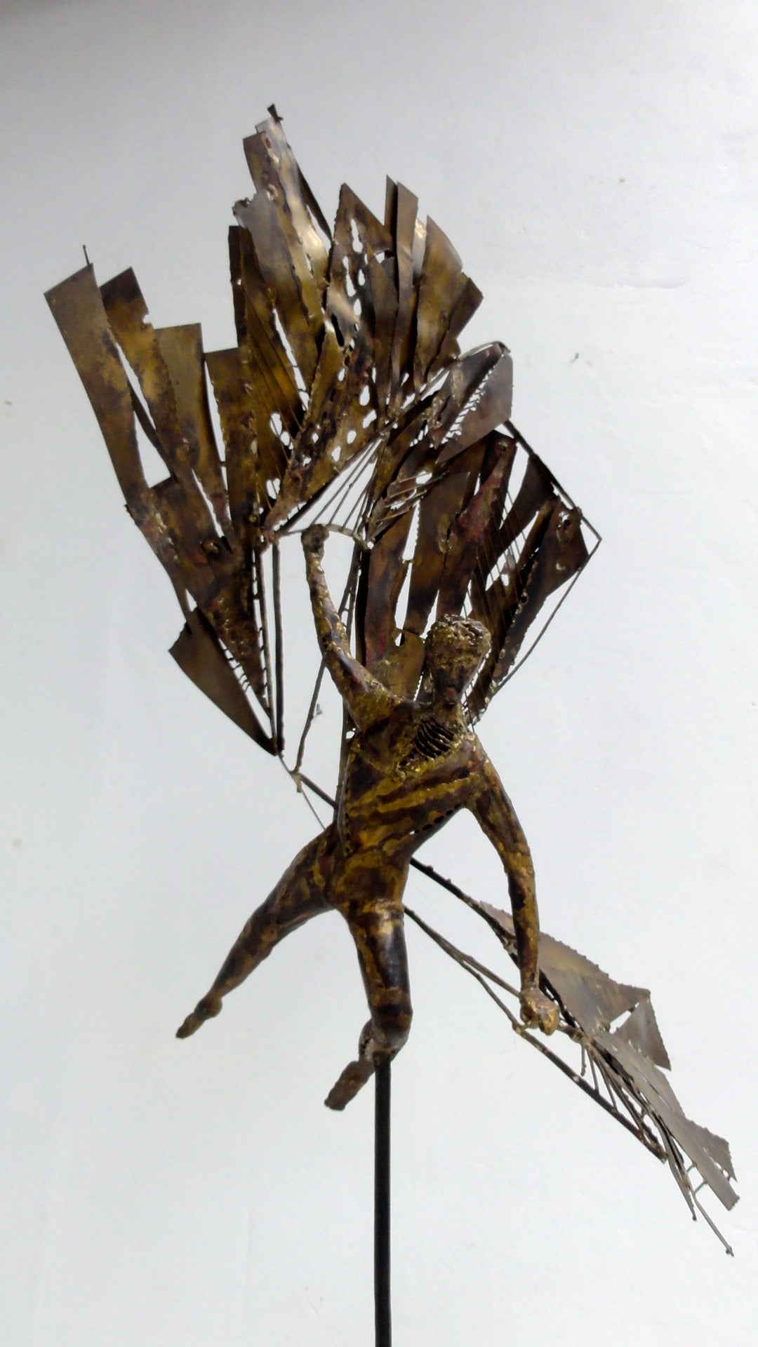Bronzed Impressive Artisan-Made 'Icarus' Brass and Steel Sculpture, 1960s