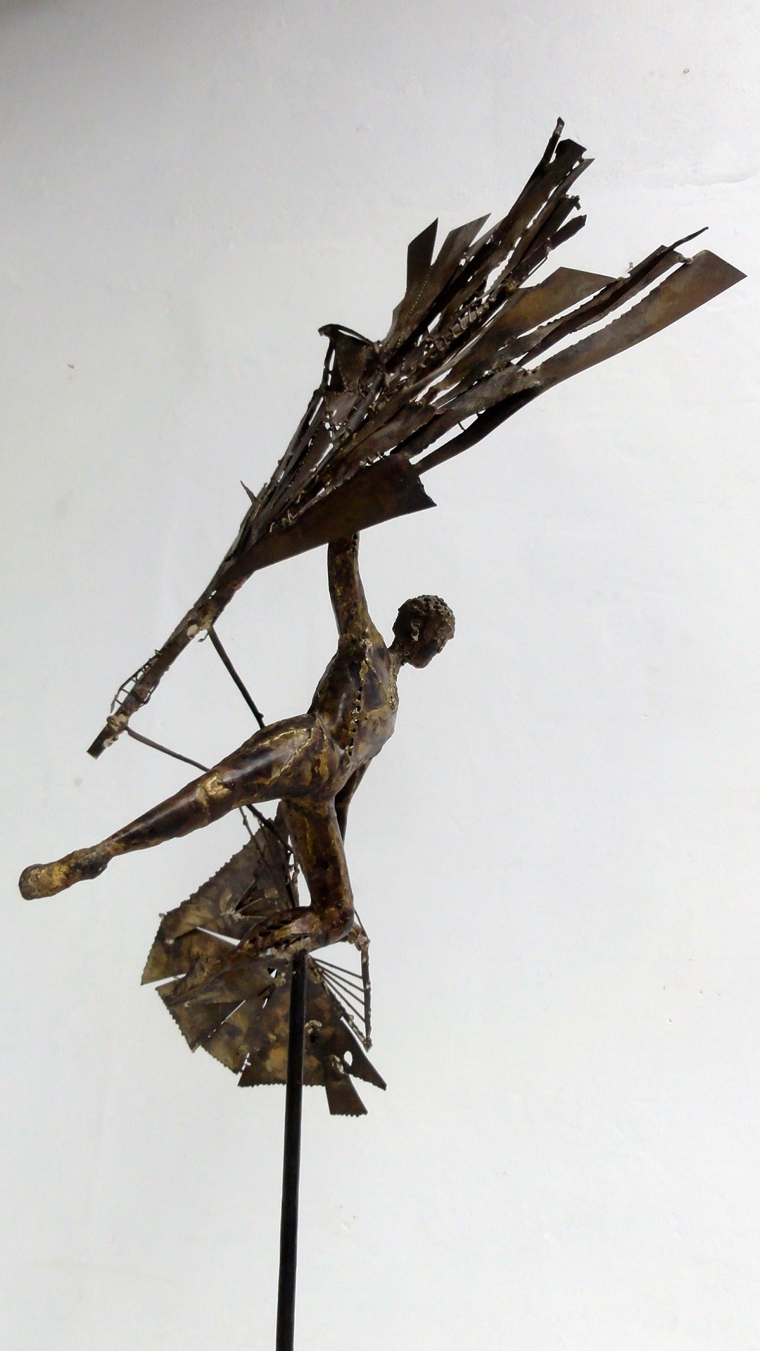 Impressive Artisan-Made 'Icarus' Brass and Steel Sculpture, 1960s 1