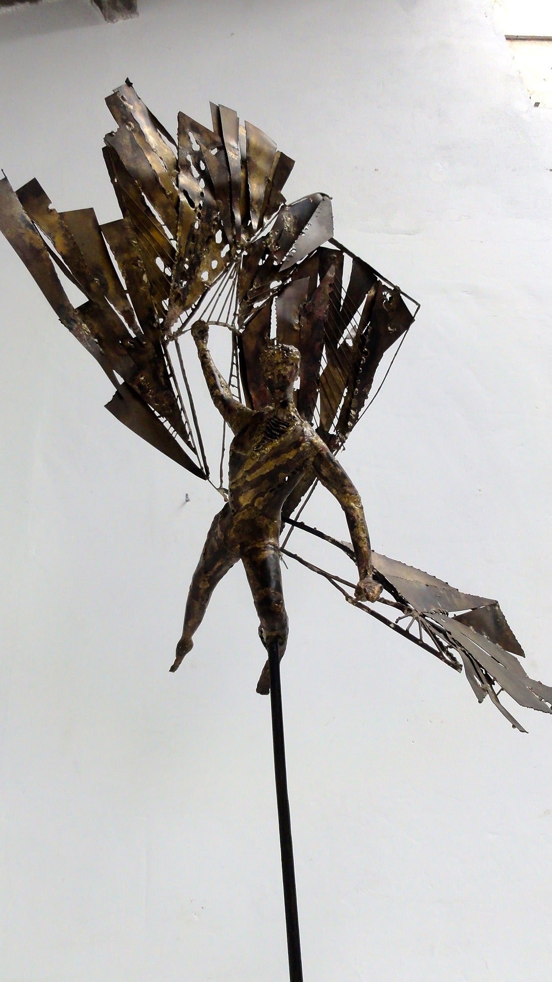 Impressive Artisan-Made 'Icarus' Brass and Steel Sculpture, 1960s 3