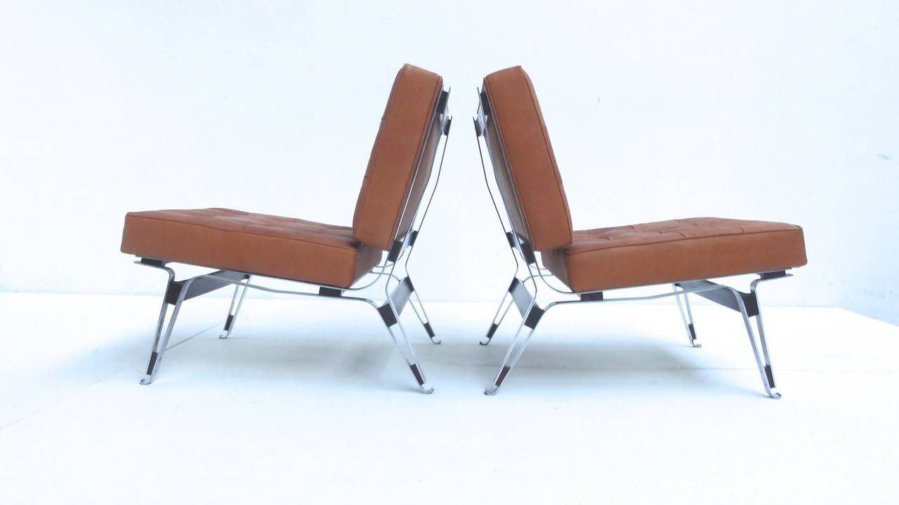 Chrome Beautiful Ico Parisi '856' Leather Lounge Chairs, Cassina, 1957