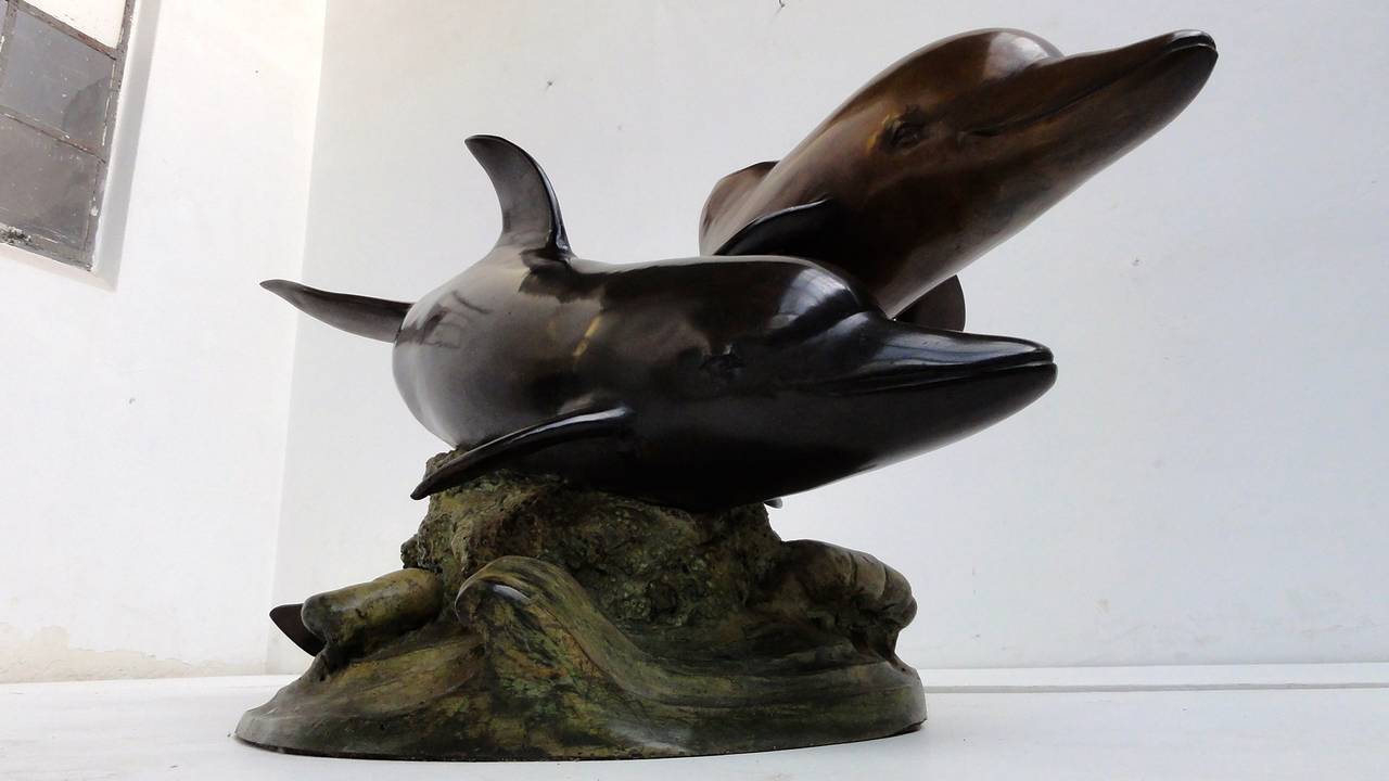 Decorative Casted Bronze Dolphins coffee table 2