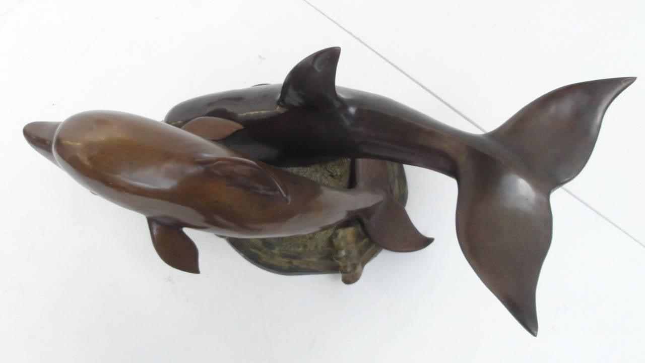 Belgian Decorative Casted Bronze Dolphins coffee table