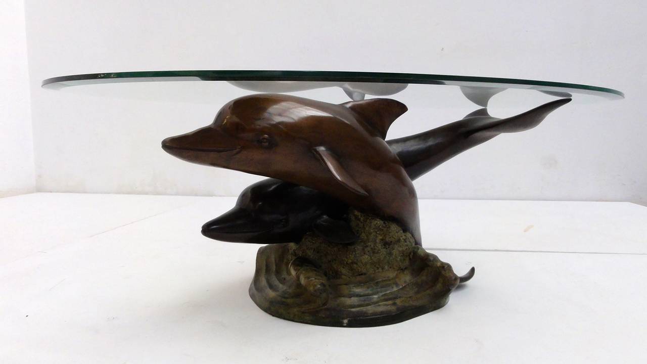 Decorative Casted Bronze Dolphins coffee table 3