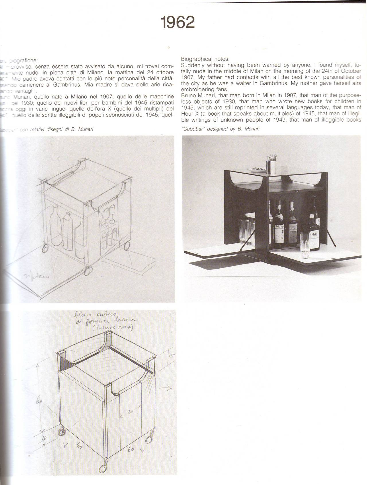 Mid-Century Modern Magnifique bar de Bruno Munari, rare édition en acajou de 1962, Stildomus, Italie en vente