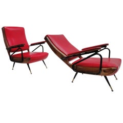 Wonderful pair of 1950s italian adjustable reclining visiteur chairs