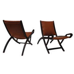 Vintage Pair of Leather Gio Ponti " Ninfea" Folding Chairs for Reguitti Italy 1958