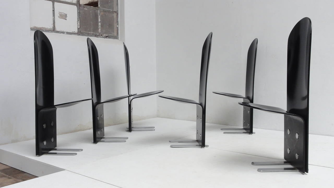 Beautiful Set of Six 'Pellicano' Chairs by Luigi Saccardo, Published Casa Vogue 2