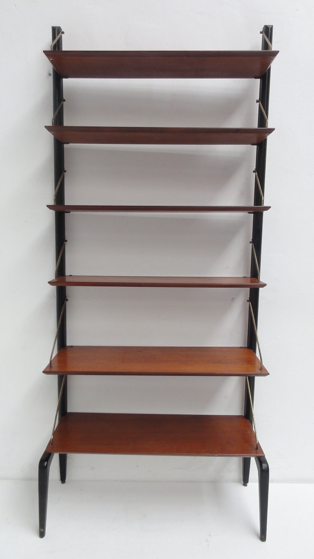 Ebonized Beautiful Organic Brass and Teak 1950s Shelving by Louis Van Teeffelen for Wébé