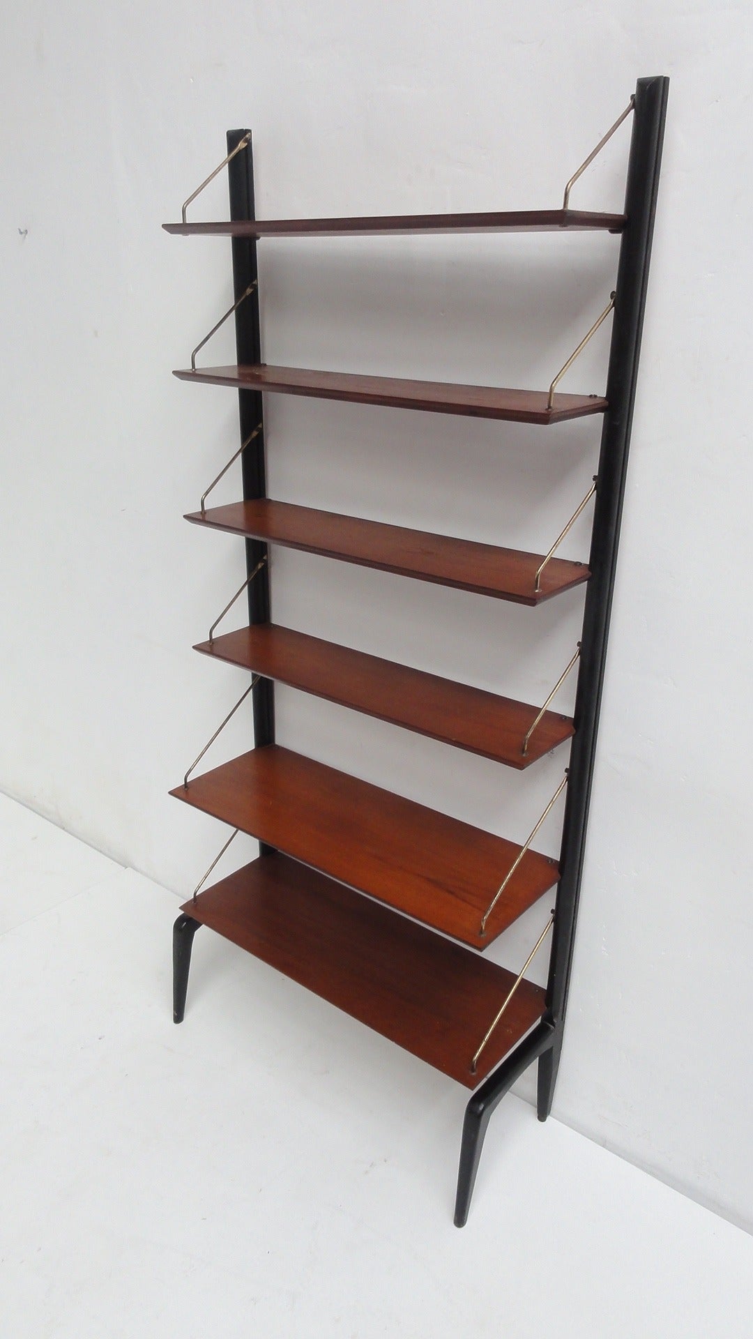 Beautiful Organic Brass and Teak 1950s Shelving by Louis Van Teeffelen for Wébé 1