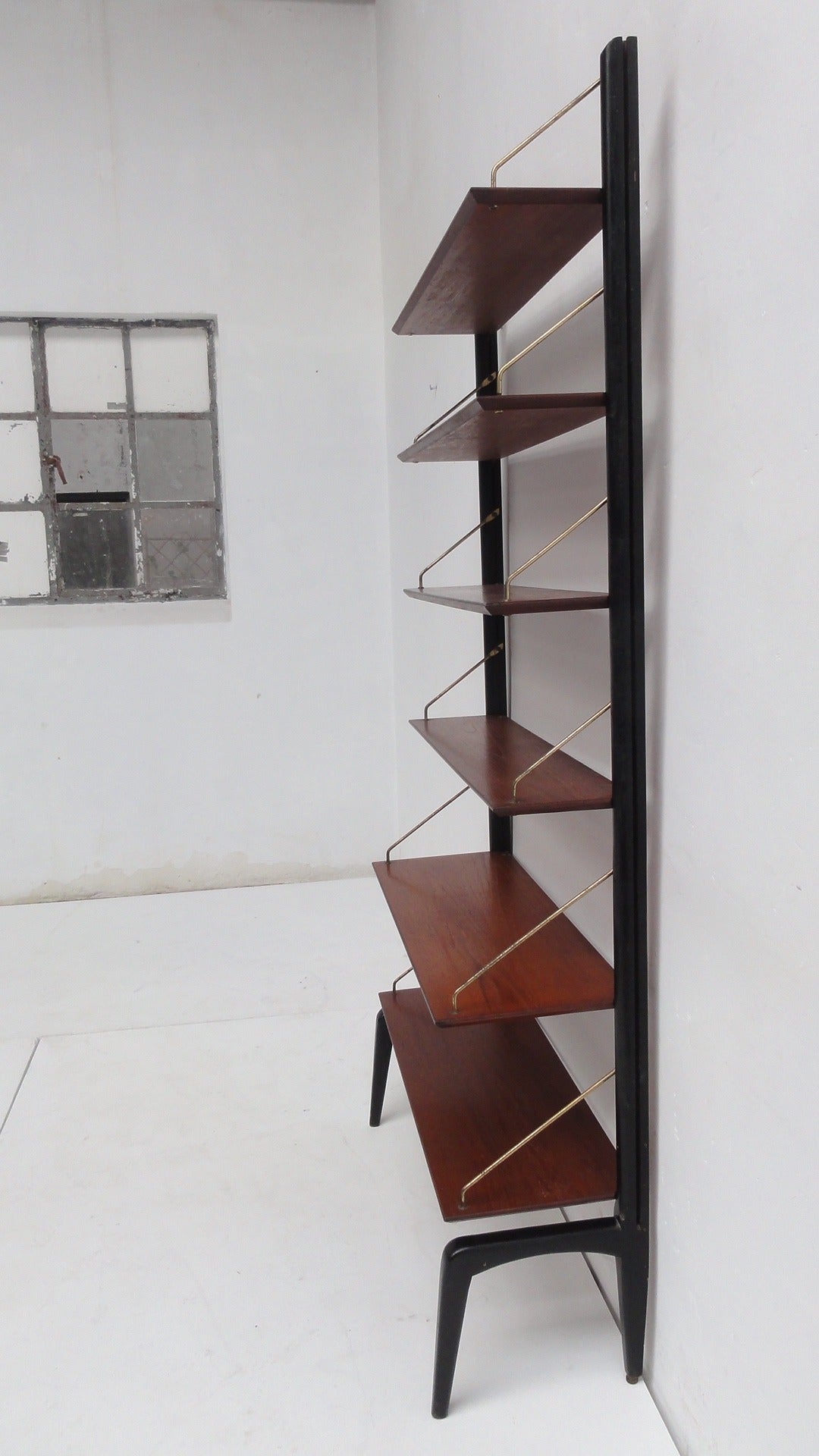 Beautiful Organic Brass and Teak 1950s Shelving by Louis Van Teeffelen for Wébé 3