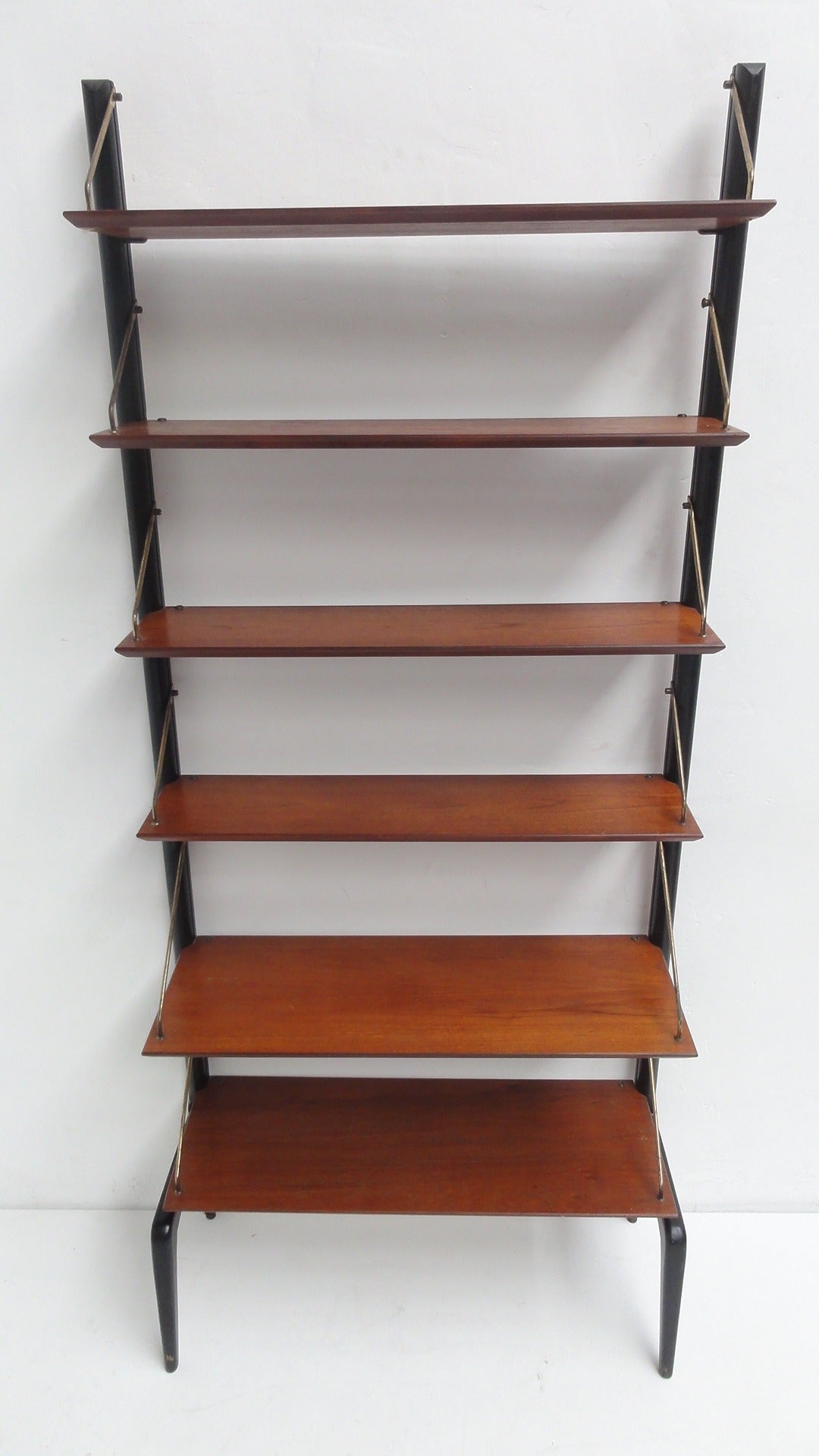 Scandinavian Modern Beautiful Organic Brass and Teak 1950s Shelving by Louis Van Teeffelen for Wébé