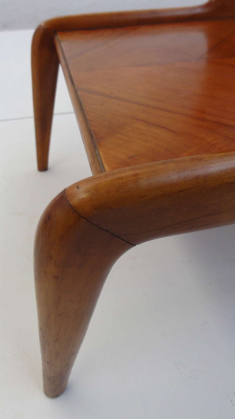 Stunning Italian 50's design coffee table that is attributed to Gio Ponti
Produced by Domus Nova for the store 'la Rinascente' 

The inlay of the walnut veneer on the bottom level top is of fabulous Italian craftsmanship 
The glass is still