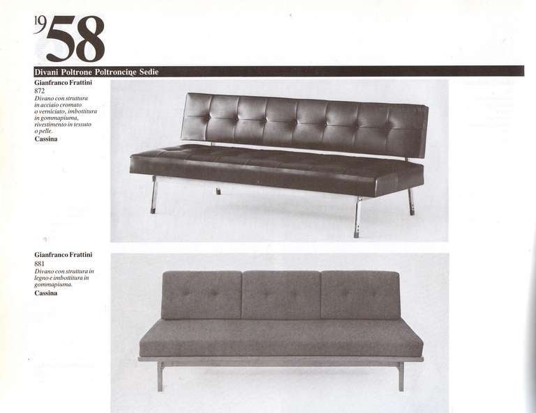 Hervorragendes und sehr seltenes Sofa '872' von Gianfranco Frattini aus dem Jahr 1958 für Cassina, Italien.

Dieses 3-Sitzer-Sofa ist mit herrlichem dunkelbraunem, geknöpftem Leder, vernickelten Beinen und Stützen mit Mahagoni-Einsätzen