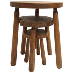 Rustic Oak Alpine Perriand style nesting tables, France 1960's