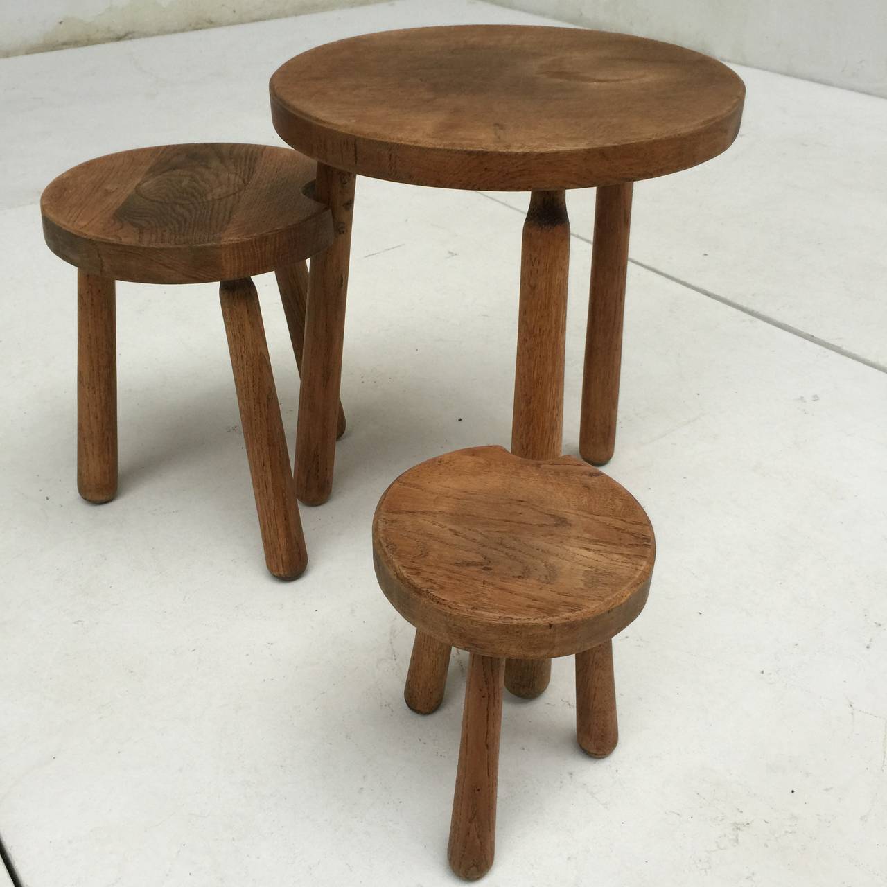 Rustic Oak Alpine Perriand style nesting tables, France 1960's 3