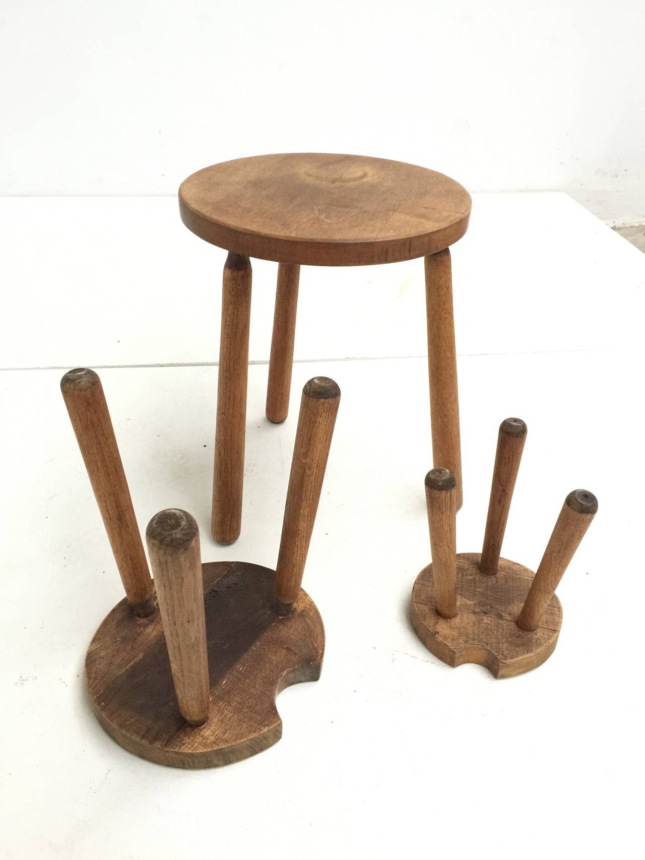 Mid-20th Century Rustic Oak Alpine Perriand style nesting tables, France 1960's