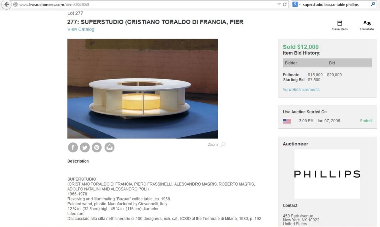 Plexiglass Rare Superstudio 'Bazaar' Illuminated Revolving Sofa Table, Italy, 1968