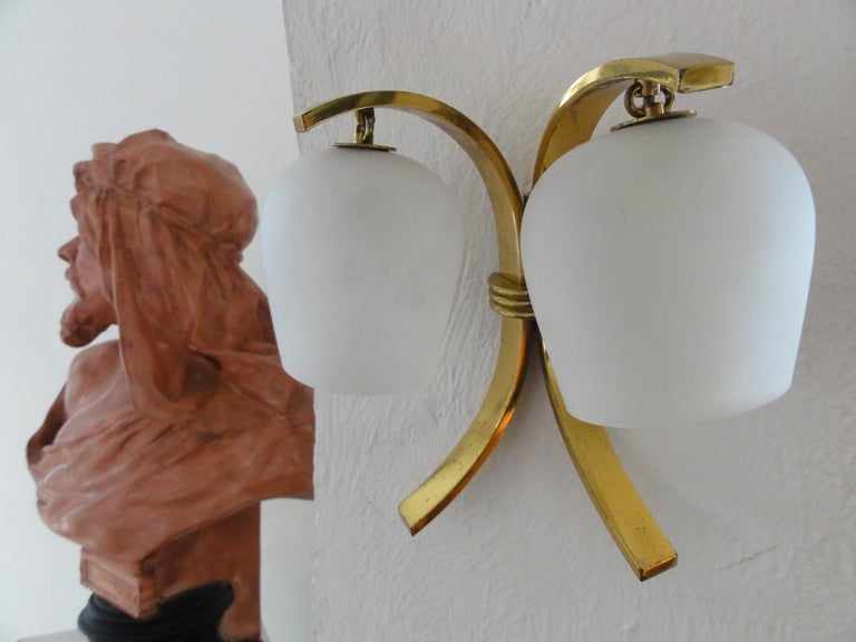 Brass Pair Of Supremely Elegant Fontana Arte Appliques By Pietro Chiesa, 1950 Published