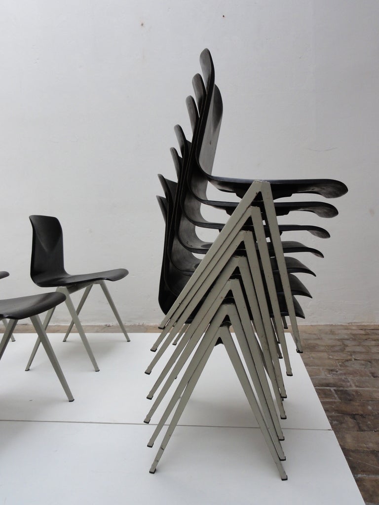 Galvanitas industrial folded metal / pacwood stacking chairs The Netherlands In Good Condition In bergen op zoom, NL