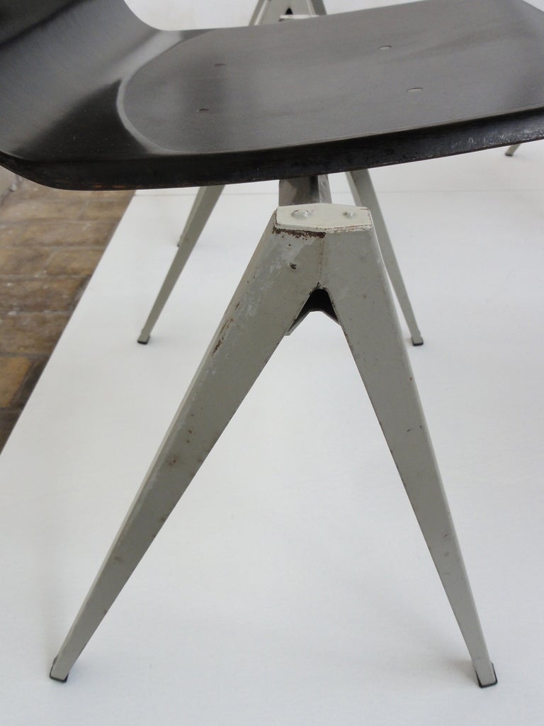 Galvanitas industrial folded metal / pacwood stacking chairs The Netherlands 3