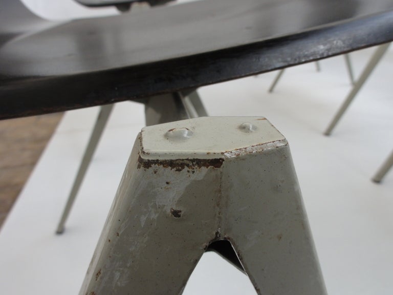 Galvanitas industrial folded metal / pacwood stacking chairs The Netherlands 4