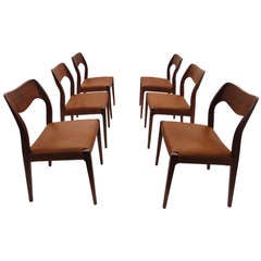 6 Teak and leather Niels o Moller dining chairs, Denmark