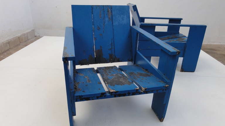 Lovely Set Of 4  Mid 1960s Rietveld Crate Chairs In Distressed Vintage Condition In Fair Condition In bergen op zoom, NL
