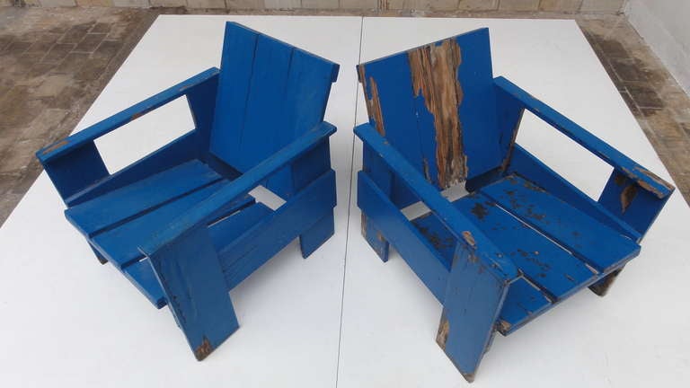 Ash Lovely Set Of 4  Mid 1960s Rietveld Crate Chairs In Distressed Vintage Condition