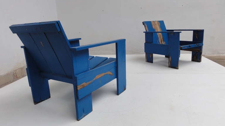 Lovely Set Of 4  Mid 1960s Rietveld Crate Chairs In Distressed Vintage Condition 2