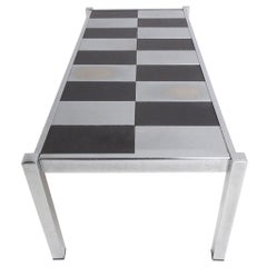 Black Slate Stone and Chromed Steel 1970s Coffee Table