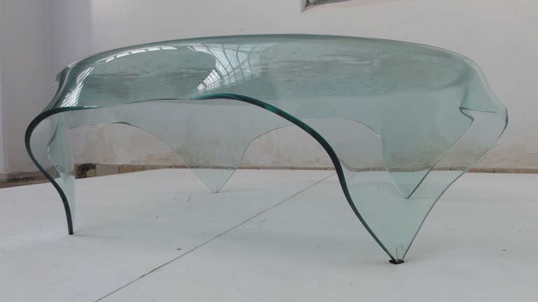 Italian Brutalist 'Table Cloth' Glass Coffee Table Attributed to Fiam Italy 1980s