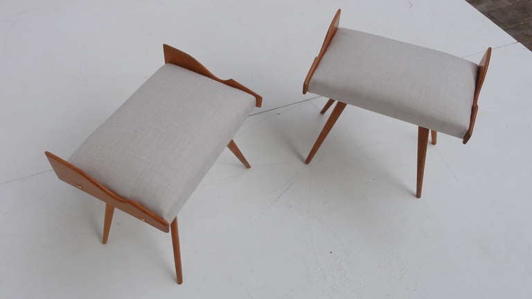 Pair Of Lovely Italian 1950's Hockers With New Upholstery 3