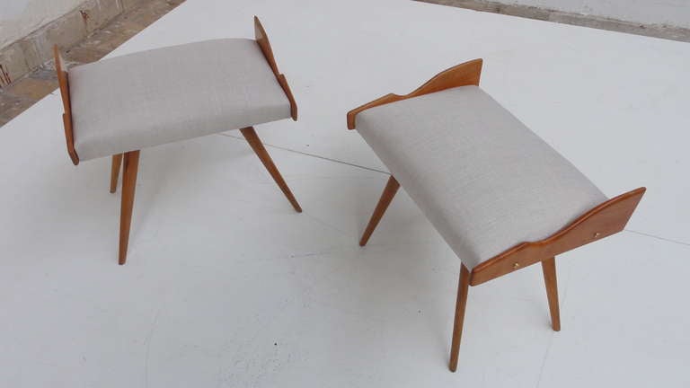 Pair Of Lovely Italian 1950's Hockers With New Upholstery 4