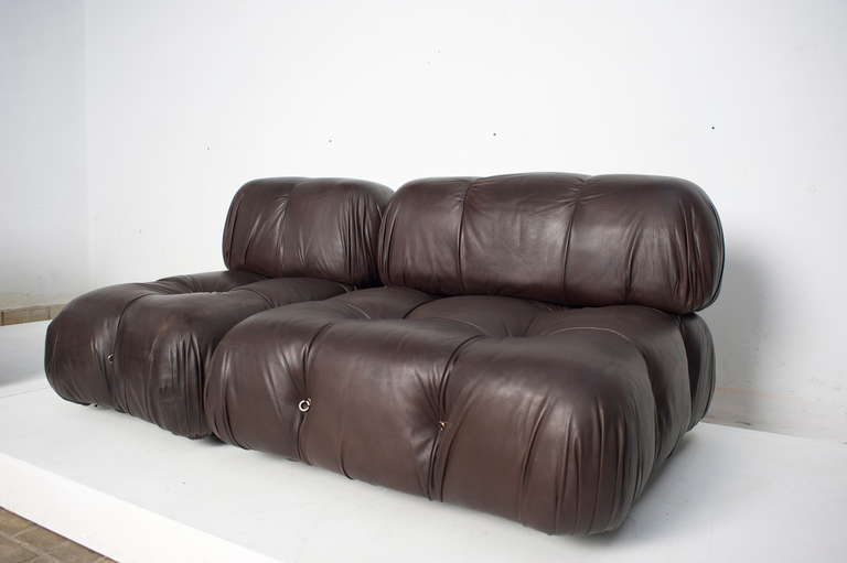 Late 20th Century 6 Bellini 'Camaleonda' modular sofa elements, brown leather, 1st ed 'C&B Italia'