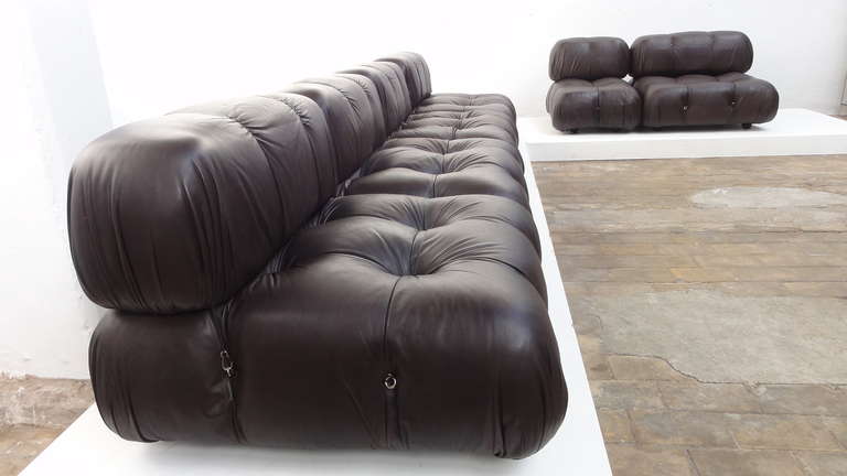 6 Bellini 'Camaleonda' modular sofa elements, brown leather, 1st ed 'C&B Italia' In Good Condition In bergen op zoom, NL