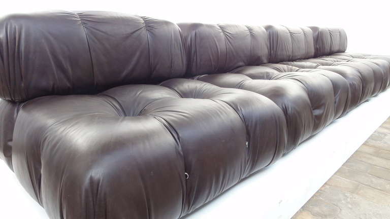 Italian 6 Bellini 'Camaleonda' modular sofa elements, brown leather, 1st ed 'C&B Italia'