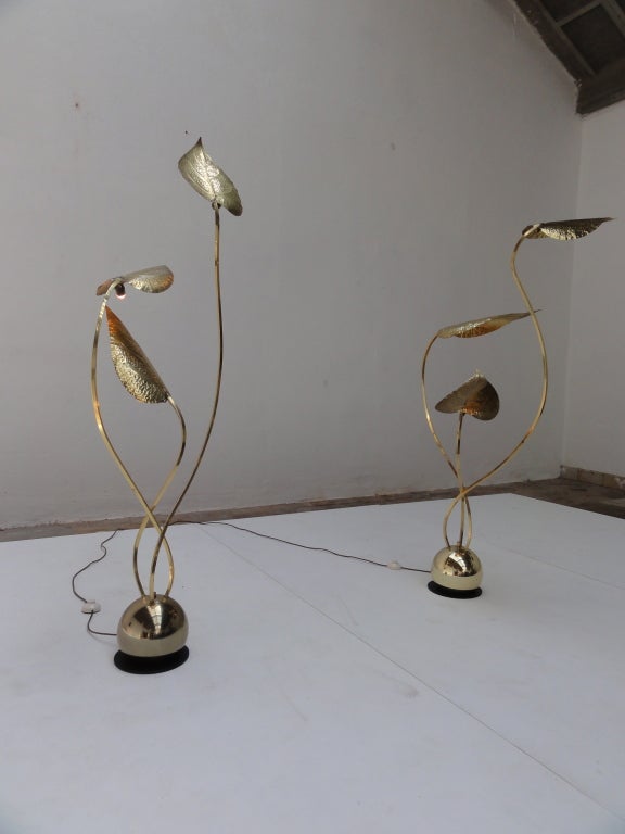 Rare Brass Foliage Floor Lamps by Angelo Lelli for Arredoluce 5